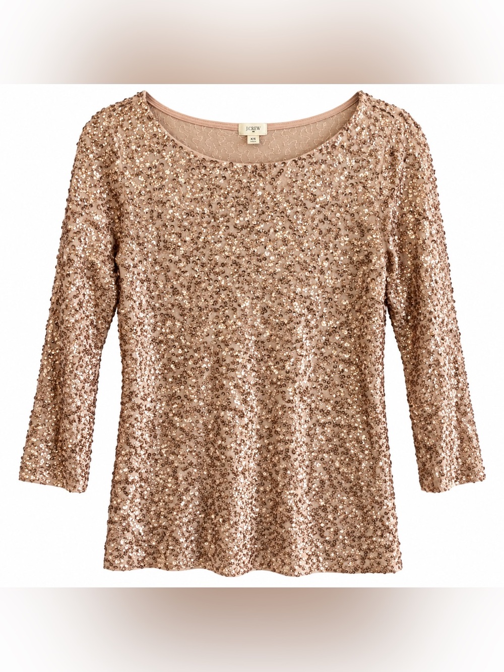 J.Crew Champagne Gold Allover Sequin 3/4 Sleeve Party Top XS